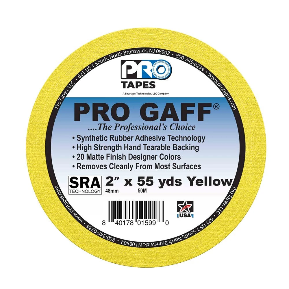 Pro Tapes Gaff 2x55yds Yellow Cloth Tape 1 Pro Tapes Gaff 2x55yds Yellow Cloth Tape