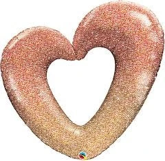 42 Inch Qualatex Rose Gold Glitter Ombre Heart Shape Foil Balloon