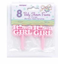 Its A Girl Pink Cake Picks, 8ct