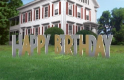 AMS Happy Birthday Accessories Silver & Gold Yard Sign 1ct