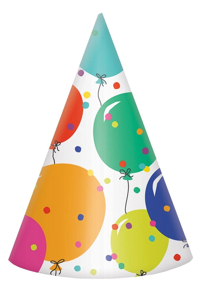 AMS Party Balloons Birthday Cone Hats 8ct 1 AMS Party Balloons Birthday Cone Hats 8ct