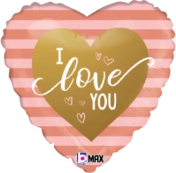 Betallic Rose Gold Stripes I Love You 18 Inch MAX Float Heart Balloon Packaged 1ct