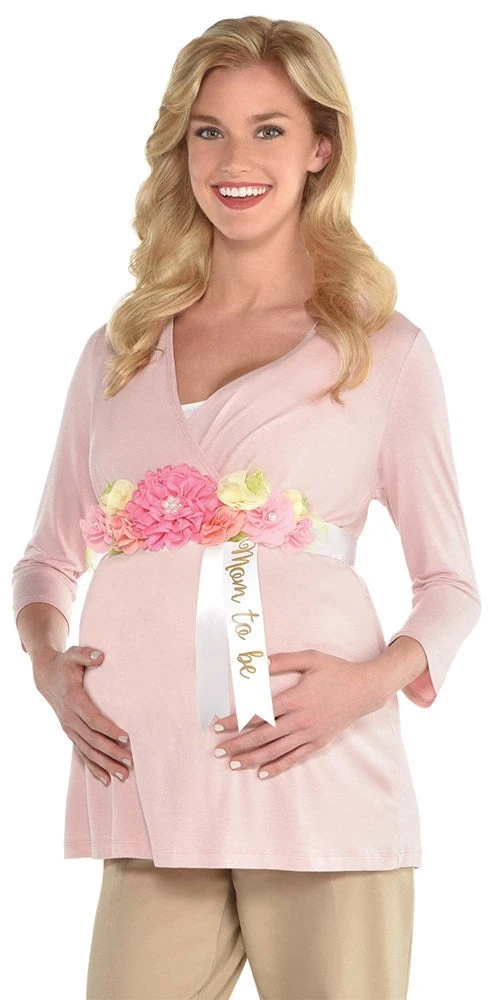 AMS Floral Baby Mom To Be Bump Sash 1ct 1 AMS Floral Baby Mom To Be Bump Sash 1ct