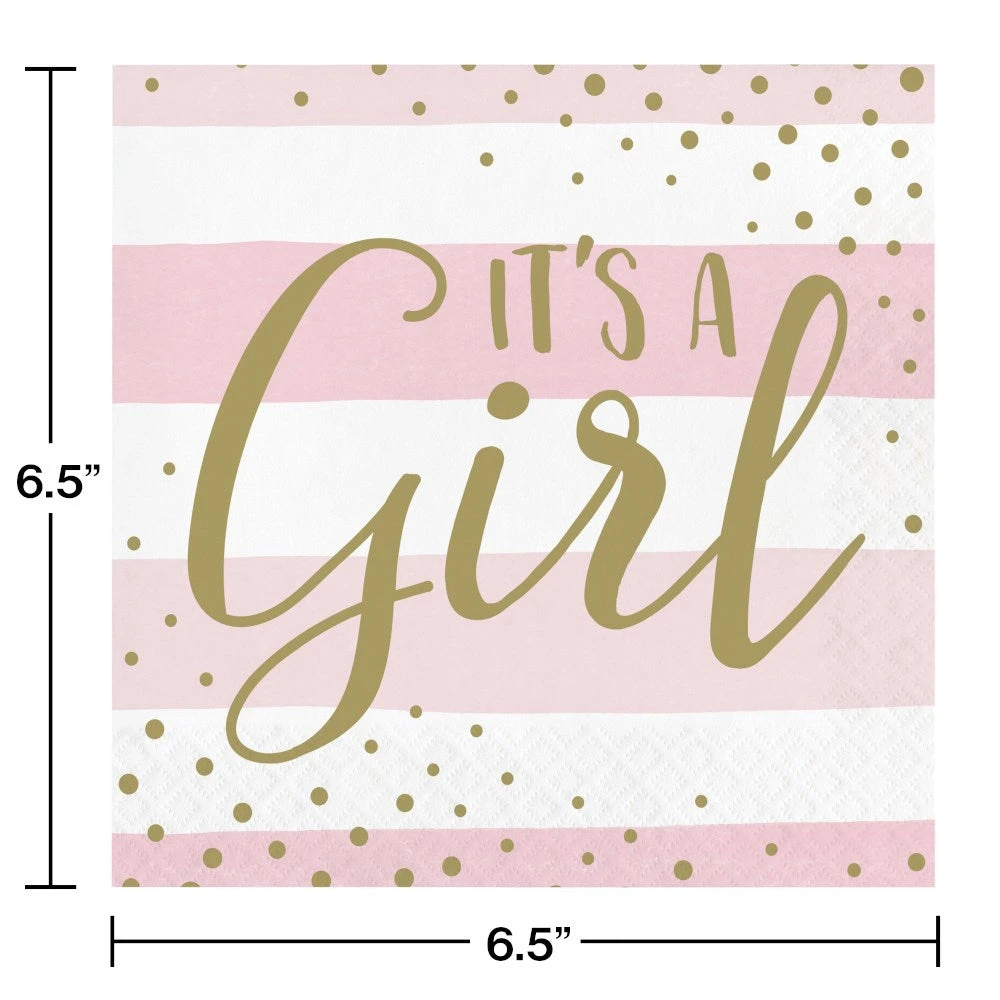 Girl Pink Gold Celebration Lunch Napkin 16ct 1 Girl Pink Gold Celebration Lunch Napkin 16ct