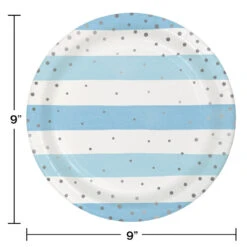 Blue Silver Celebration 9in Plate 8Ct Foil