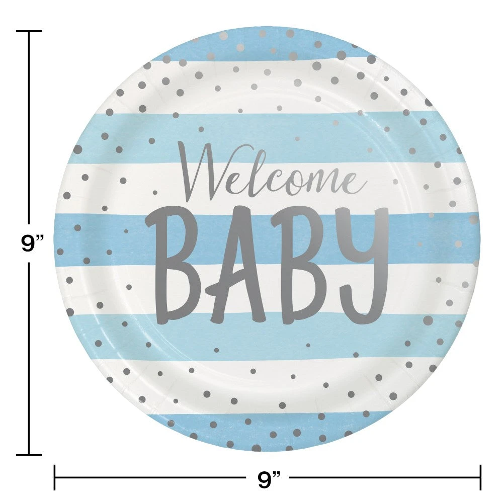 Baby Blue Silver Celebration 9in Plate 8ct 1 Baby Blue Silver Celebration 9in Plate 8ct