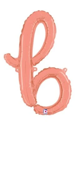 Betallic Script Letter "b" Rose Gold 20 Inch Air Filled Shaped Foil Balloon Packed W/straw 1ct