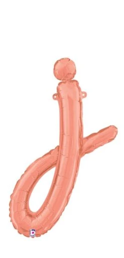Betallic Script Letter "j" Rose Gold 20 Inch Air Filled Shaped Foil Balloon Packed W/straw 1ct