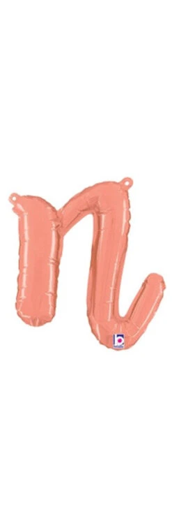 Betallic Script Letter "n" Rose Gold 9 Inch Air Filled Shaped Foil Balloon Packed W/straw 1ct