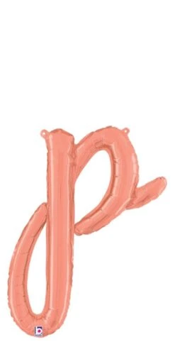 Betallic Script Letter "p" Rose Gold 20 Inch Air Filled Shaped Foil Balloon Packed W/straw 1ct