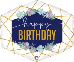 Betallic Geo Navy Birthday 25 Inch Shaped Foil Balloon Packaged 1ct