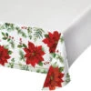 Posh Poinsettia Paper Tablecover Border Print 54 Inches X 102 Inches 1ct
