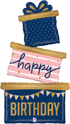 Betallic Navy Birthday Gift Trio 37 Inch Shaped Foil Balloon Packaged 1ct