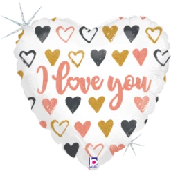 Betallic Rose Gold Hearts I Love You 18 Inch Glitter Holographic Balloon Packaged 1ct