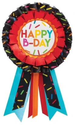 AMS Happy Birthday B-Day Ribbon Button 1ct