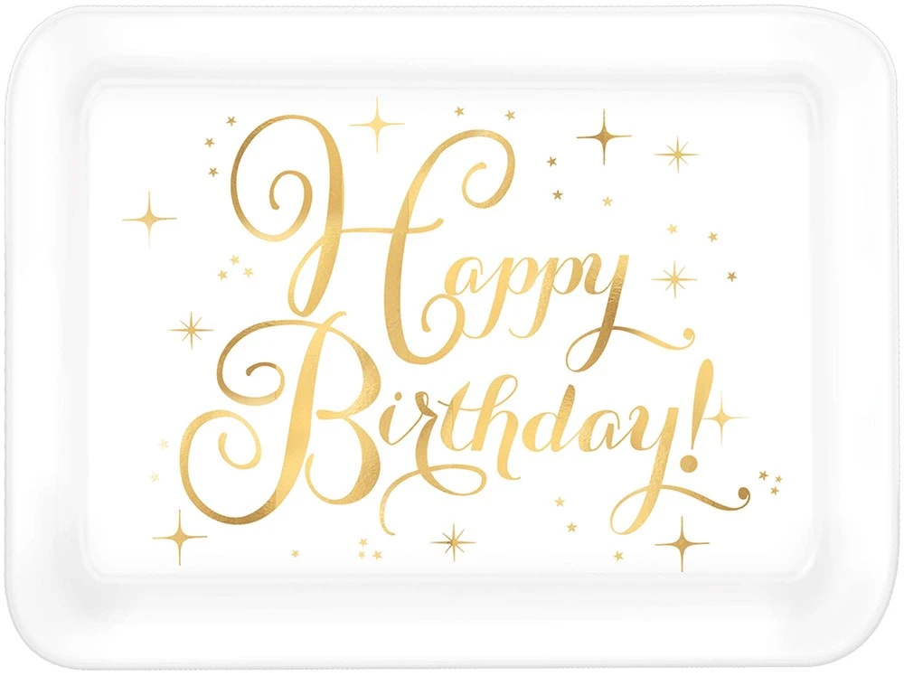 AMS Gold Birthday Rectangle Tray Plastic (L) 1 AMS Gold Birthday Rectangle Tray Plastic (L)
