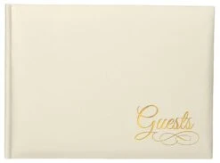 AMS Ivory Paper Guest Book With Gold Detail 1ct