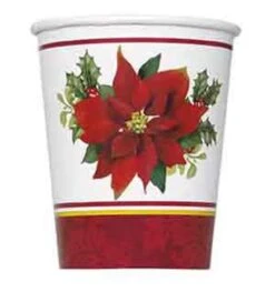 Holly Poinsettia Cup 9oz 8ct