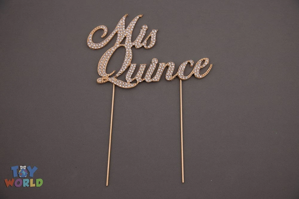 Rhinestone Cake Topper Mis Quinces 5inWx2.75inH Gold 1 Rhinestone Cake Topper Mis Quinces 5inWx2.75inH Gold