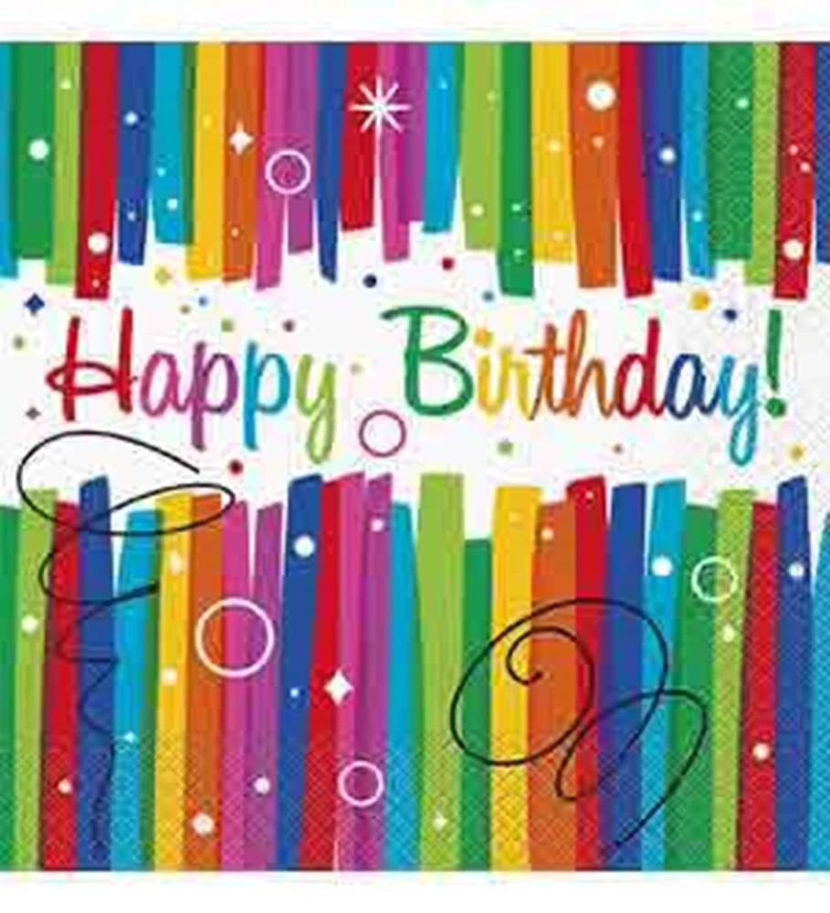 Rainbow Ribbon Birthday Napkin (L) 16ct 1 Rainbow Ribbon Birthday Napkin (L) 16ct