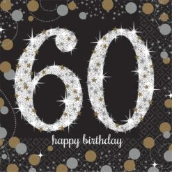 AMS Sparkling Celebration Happy Birthday 60 Beverage Napkins 16ct