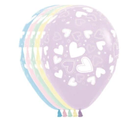 11 Inch Sempertex Assorted Hearts Pastel Matte Latex Balloons All Over Print Over 50ct