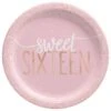 AMS Sweet Sixteen Blush Foil Round Plate 7 Inch 8ct -Toy World 542308