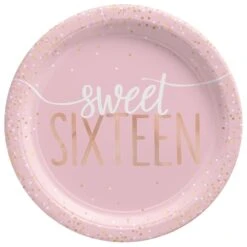 AMS Sweet Sixteen Blush Foil Round Plate 7 Inch 8ct