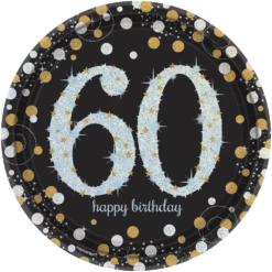 AMS Sparkling Celebration Happy Birthday 60 Round Plates 9 Inch 8ct
