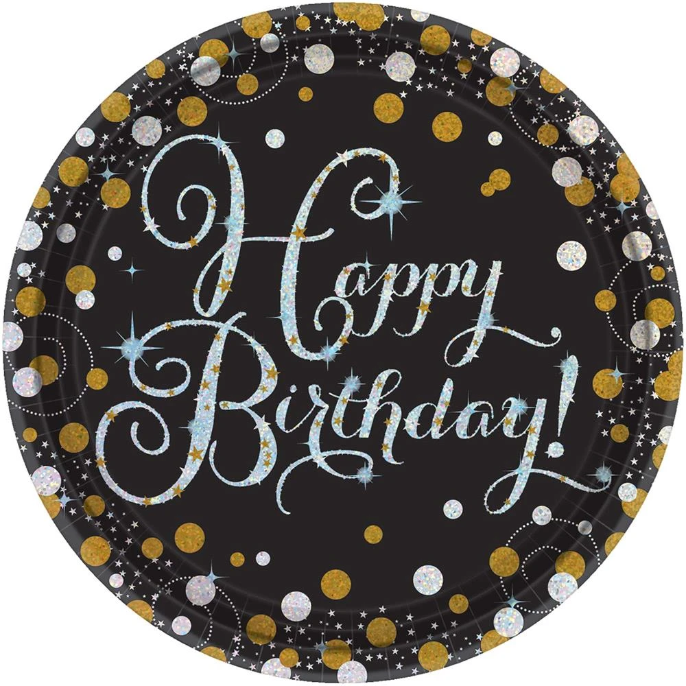 AMS Sparkling Celebration Happy Birthday Round Plates 9 Inch 8ct 1 AMS Sparkling Celebration Happy Birthday Round Plates 9 Inch 8ct