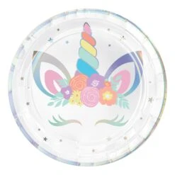 AMS Unicorn Party Iridescent Round Plate 9 Inch 8ct