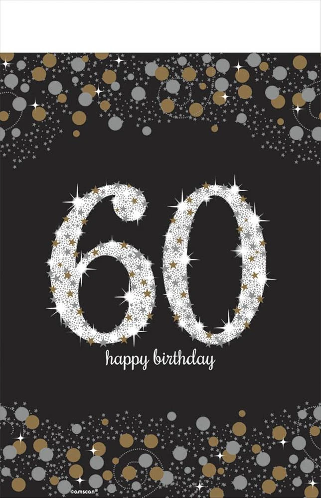 AMS Sparkling Celebration Happy Birthday 60 Tablecover 54 Inch X 102 Inch 1ct 1 AMS Sparkling Celebration Happy Birthday 60 Tablecover 54 Inch X 102 Inch 1ct