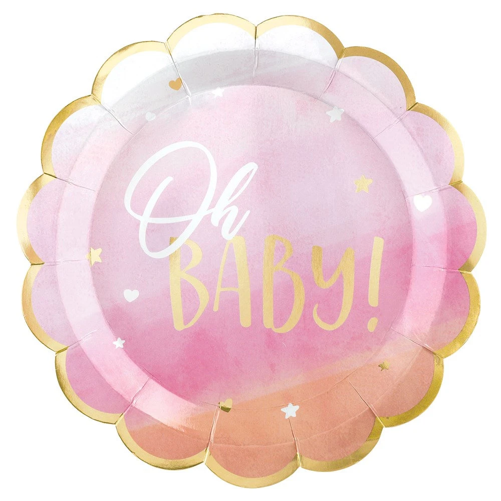 AMS Oh Baby Girl Metallic Shaped Plates 10.5 Inch 8ct 1 AMS Oh Baby Girl Metallic Shaped Plates 10.5 Inch 8ct