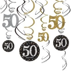AMS Sparkling Celebration Happy Birthday 50 Swirl Decoration 12ct