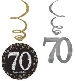 AMS Sparkling Celebration Happy Birthday 70 Swirl Decorations 12ct