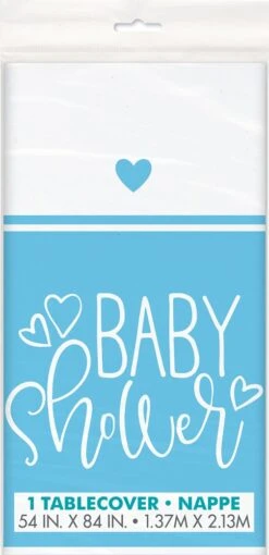 Blue Hearts Baby Shower Rectangular Plastic Table Cover, 54" X 84"