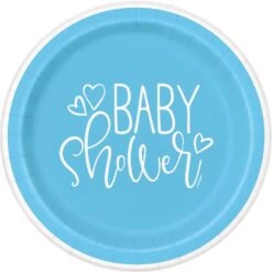 Blue Hearts Baby Shower Round 7" Dessert Plates, 8ct