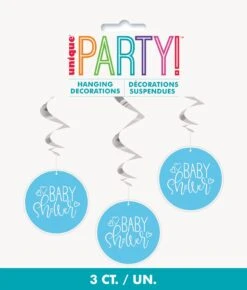 Baby Shower Heart Blue Hanging Swirl 26 Inch 3ct