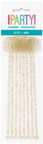 Plastic Gold Glitter Cocktail Stirrer 8ct