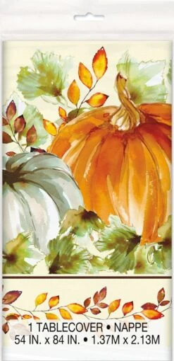 Thanksgiving Water Color Fall Pumpkin Plastic Table Cover 54 Inch X 84 Inch