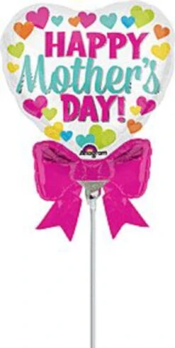 Anagram Happy Mother's Day Heart With Bow 14in Foil Balloon FLAT