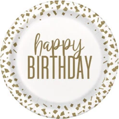 Confetti Gold Birthday 9 Inch Plate 8 Ct