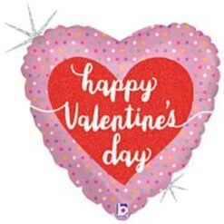 Pastel Dots Valentine Holographic 18in Foil Balloon FLAT