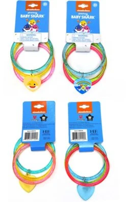 Baby Shark 3pk Glitter Bangles With Plastic Charm On Header Card