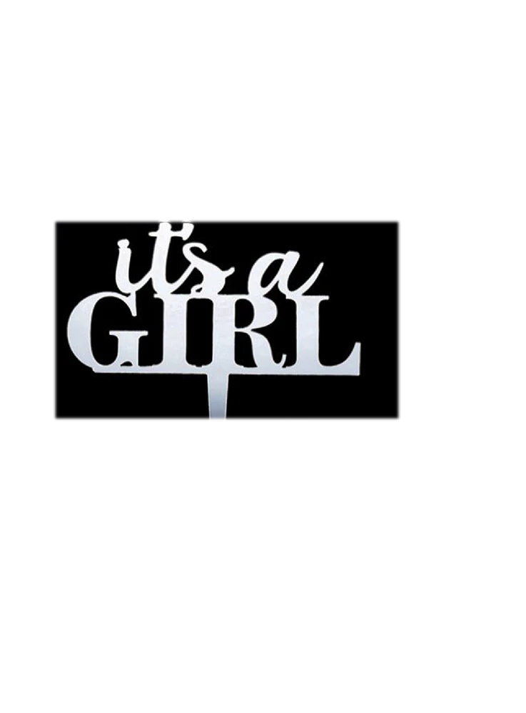 Mirror Acrylic Silver Cake Topper Its A Girl! 1 Mirror Acrylic Silver Cake Topper Its A Girl!