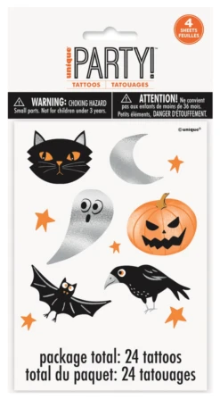 24 Silver Foil Halloween Tattoos