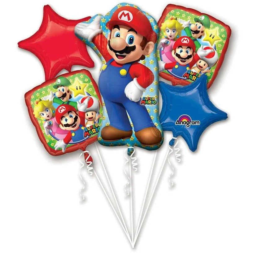 Anagram Mario Brother Balloon Bouquet 5ct 1 Anagram Mario Brother Balloon Bouquet 5ct