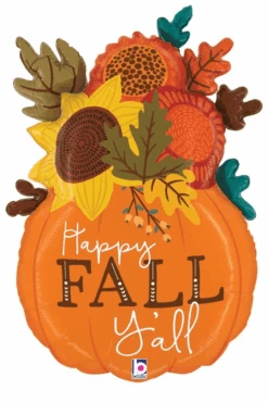 Betallic Fall Floral Pumpkin Vase 34in Foil Balloon FLAT