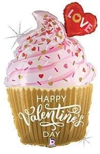 Betallic Valentine's Day Golden Cupcake 31in Holographic Foil Balloon FLAT