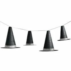 Classic Black & White Witches Hats Hanging Lanterns 5ct